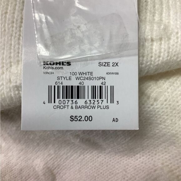 Croft & Barrow Women’s Bobble Knit Pullover Sweater Puff Sleeve Winter White 2X - Picture 6 of 8